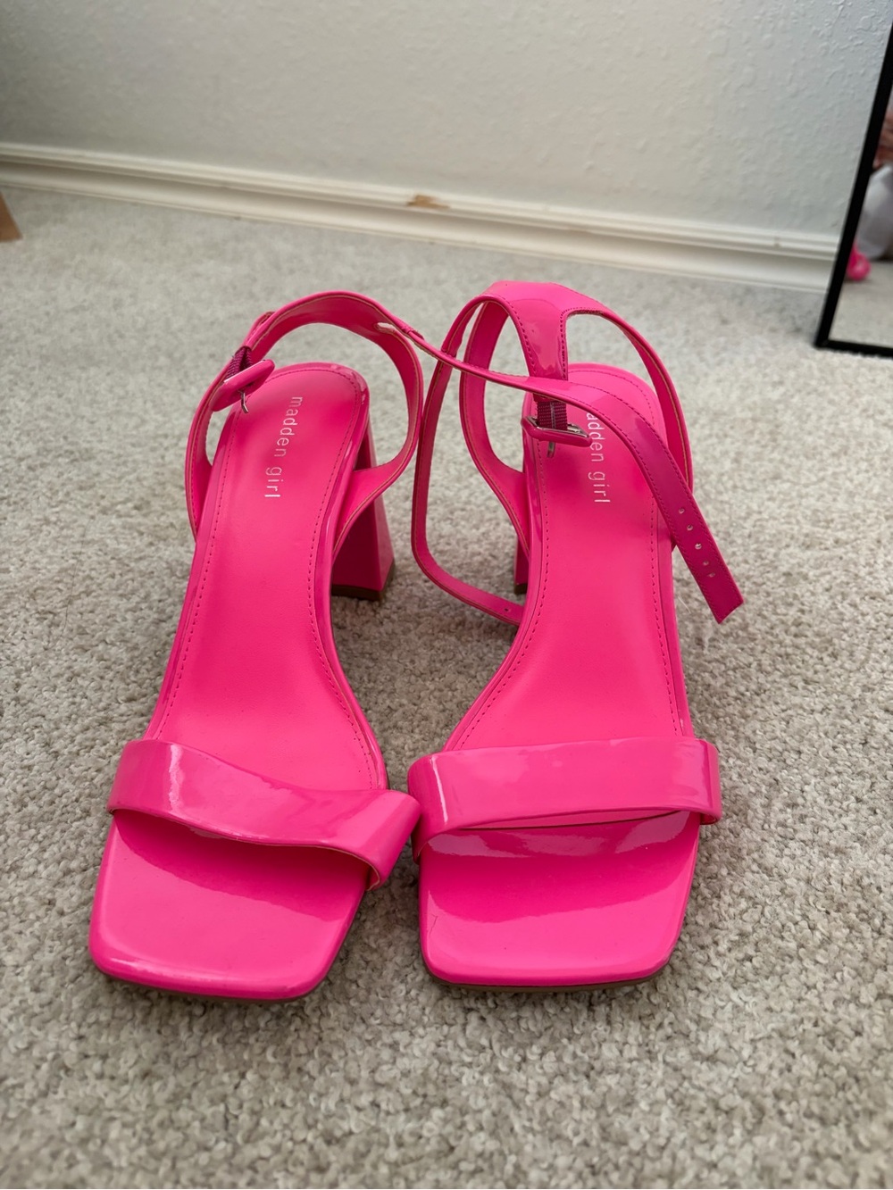 Madden Girl Hot Pink Patent Block Heel Sandals